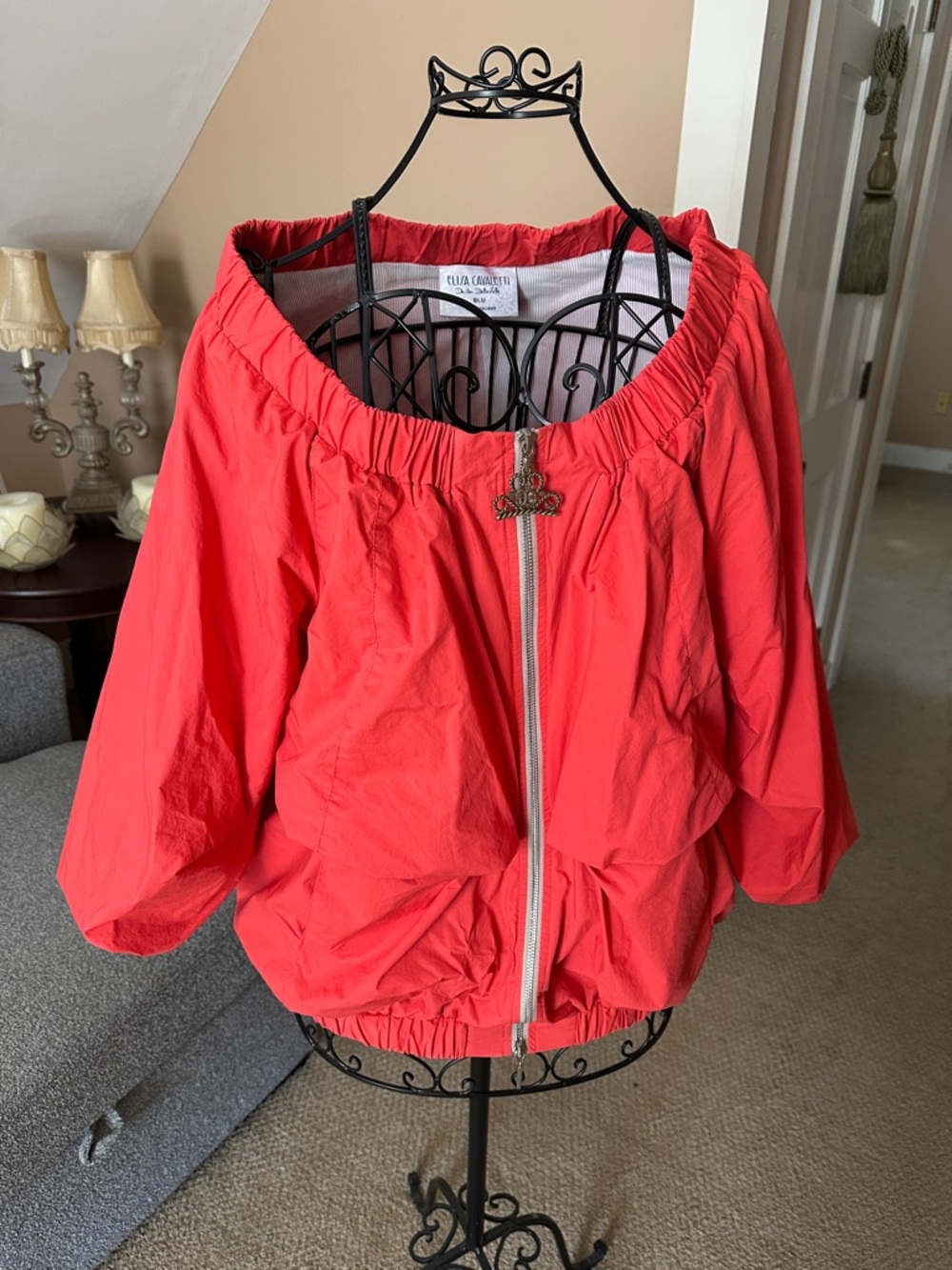 Elisa Cavaletti Bright Coral Zip-Up Bomber Jacket